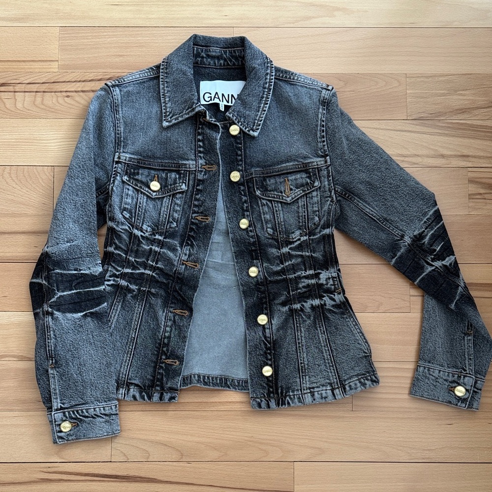 Ganni Distressed Black Denim Jacket